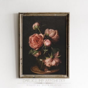 Victorian Moody Roses Painting | Vintage Moody Floral Printable Wall Art | Dark Academia Aesthetic | Digital Download