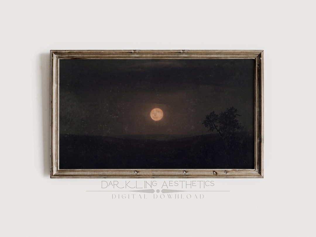 Samsung Frame TV Art | Dark Moon Painting | Vintage Moody Cottagecore ...