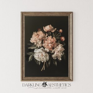 Peony Bouquet Print | Vintage Moody Cottagecore Florals Printable Wall Art | Dark Academia Aesthetic | Digital Download