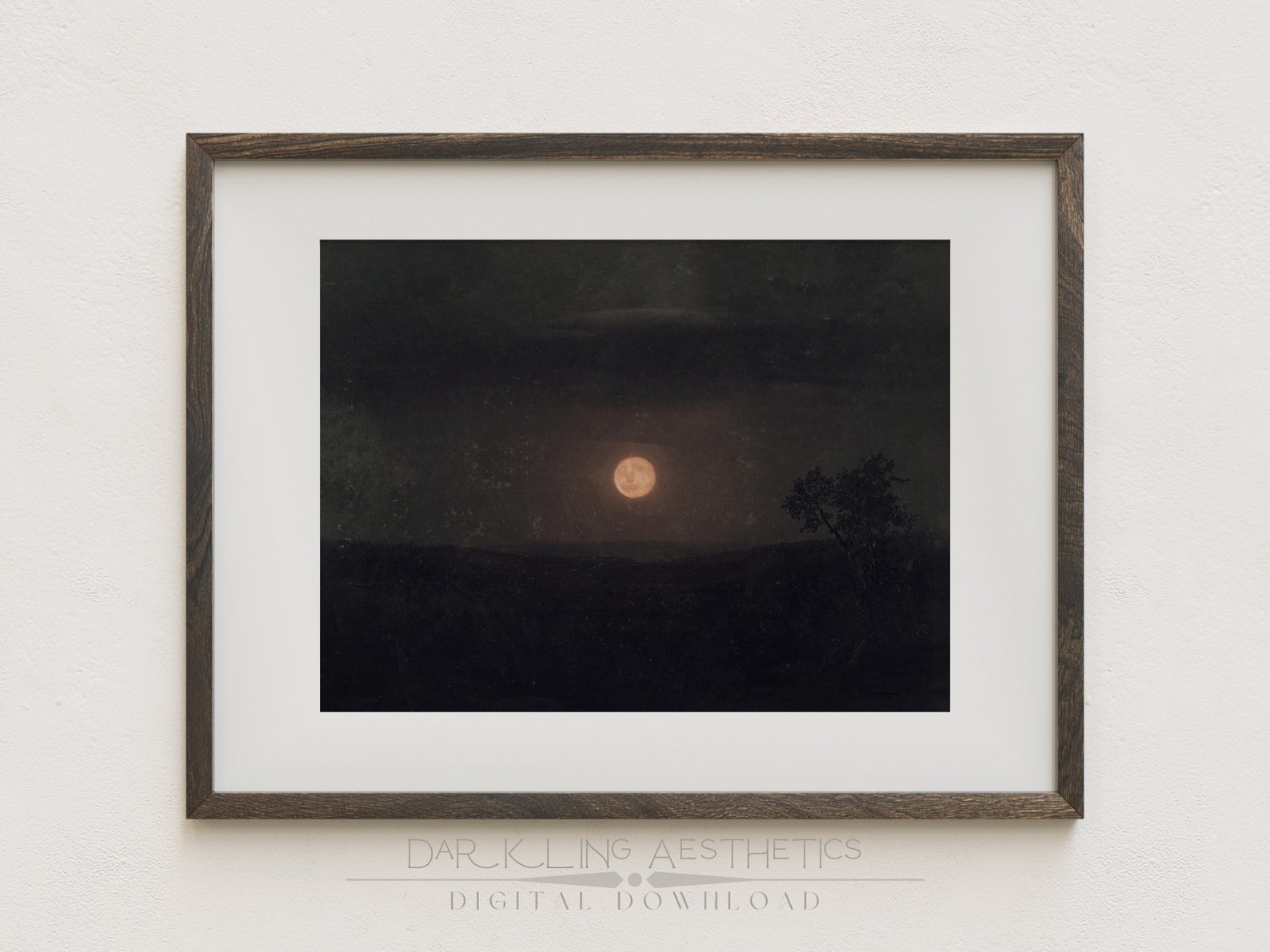 Dark Moon Painting | Vintage Moody Cottagecore Luna Night Landscape ...