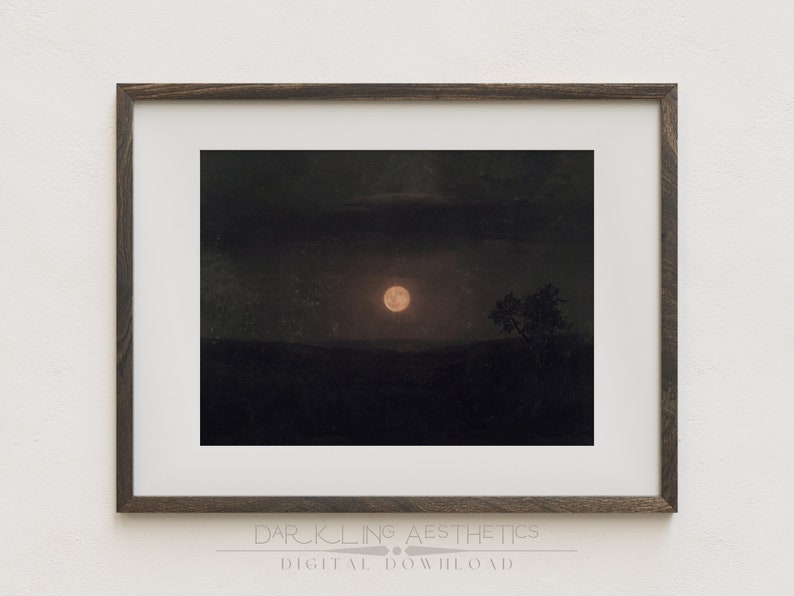 Dark Moon Painting | Vintage Moody Cottagecore Luna Night Landscape ...