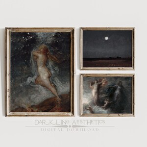 Set of 9 Celestial Night Prints | Vintage Moody Dark Academia Mythology Printable Gallery Wall Art | Moon, Stars, Sky | Digital Download image 3