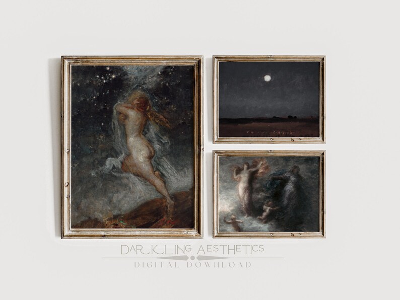 Set of 9 Celestial Night Prints | Vintage Moody Dark Academia Mythology Printable Gallery Wall Art | Moon, Stars, Sky | Digital Download image 3