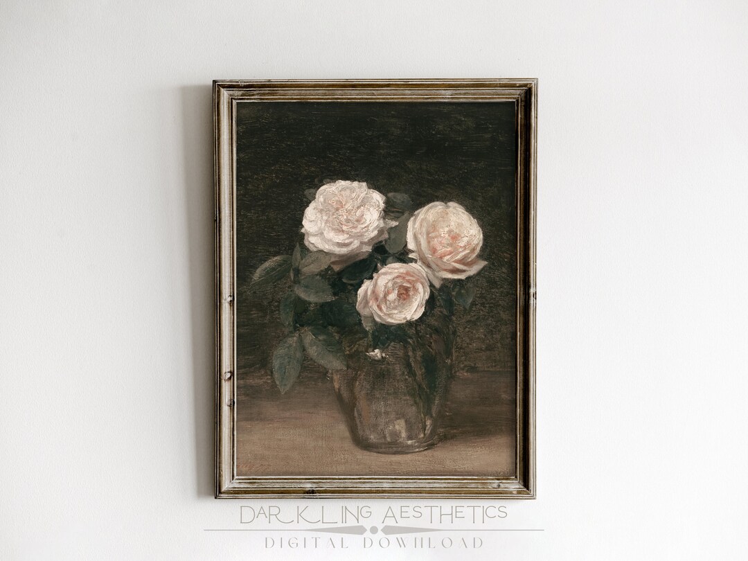 Vintage Roses Still Life Painting | Moody Victorian Floral Printable ...