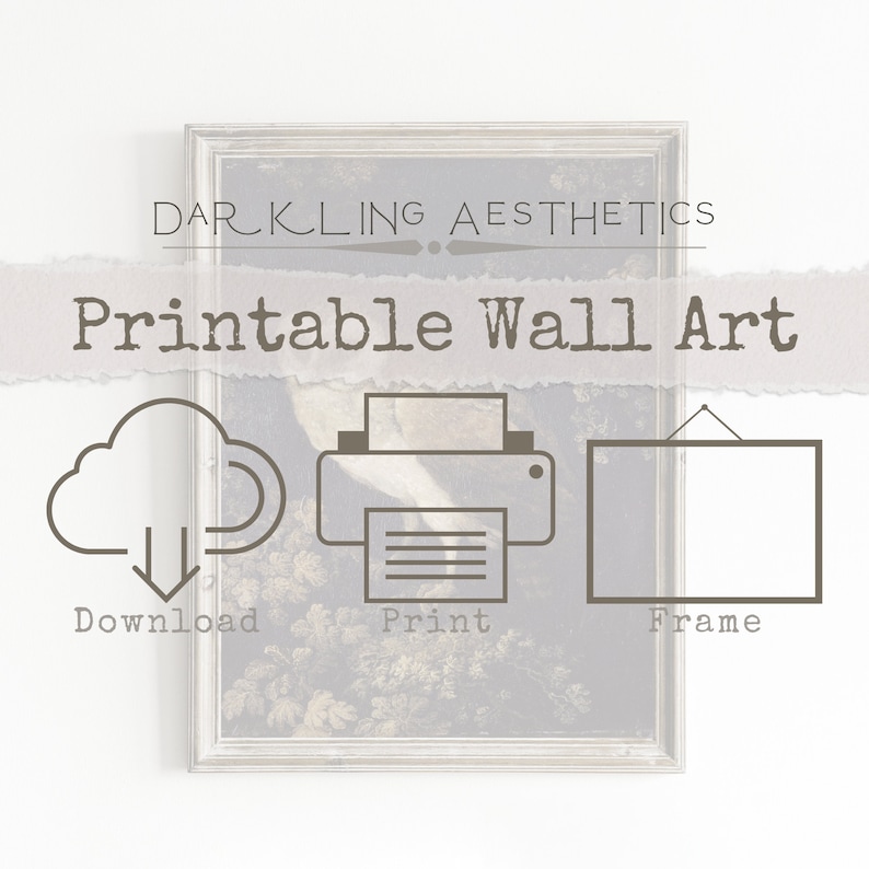 May include: Printable wall art with a cloud download icon, a printer icon, and a framed picture icon. The text "Printable Wall Art" is at the top of the image.