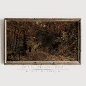 Samsung Frame TV Art | Falling Leaves Painting | Vintage Moody Autumn Forest Landscape | Dark Academia Aesthetic | Digital Download