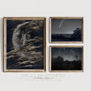 Set of 9 Celestial Night Prints | Vintage Moody Dark Academia Mythology Printable Gallery Wall Art | Moon, Stars, Sky | Digital Download image 4
