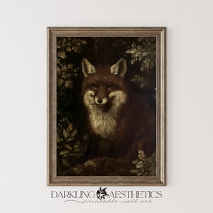 Dark Fox Print | Vintage Moody Woodland Forest Cottagecore Animal Printable Wall Art | Dark Academia Aesthetic | Digital Download