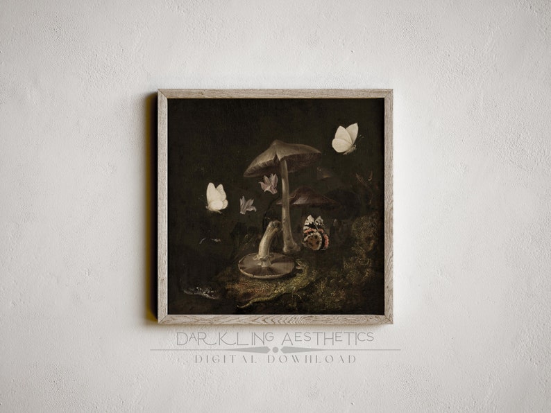 Set of 8 Dark Cottagecore Prints | Vintage Moody Dark Forest Academia Printable Gallery Wall Art | Mushrooms, Rabbit, Owl | Digital Download image 6