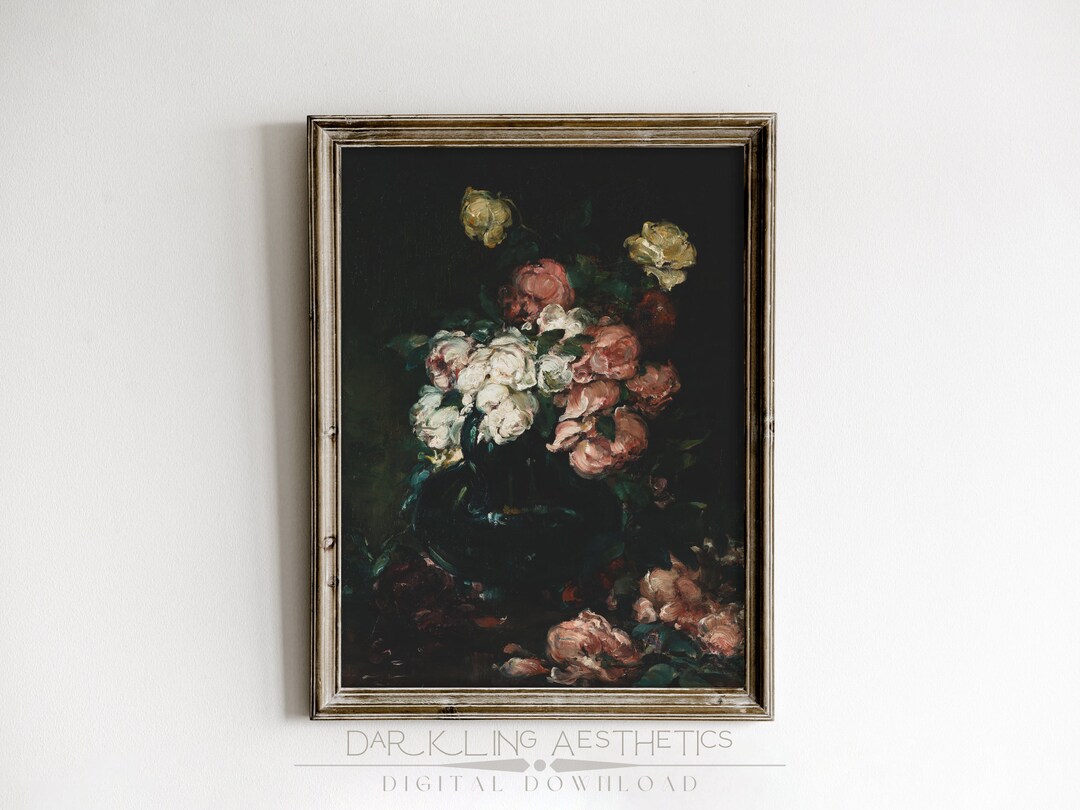 Victorian Dark Roses Painting | Vintage Moody Cottagecore Floral ...