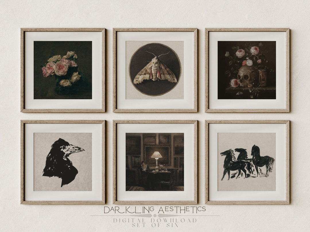 Set of 6 Square Dark Academia Prints 02 | Vintage Moody Victorian ...