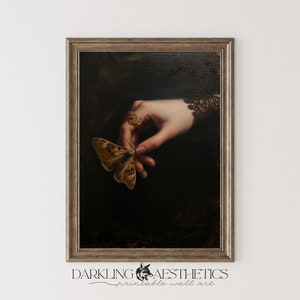 Impresión vintage de polilla y mano / Dark Cottagecore Moody Victorian Gothic Imprimible Wall Art / Dark Academia Estética / Descarga digital