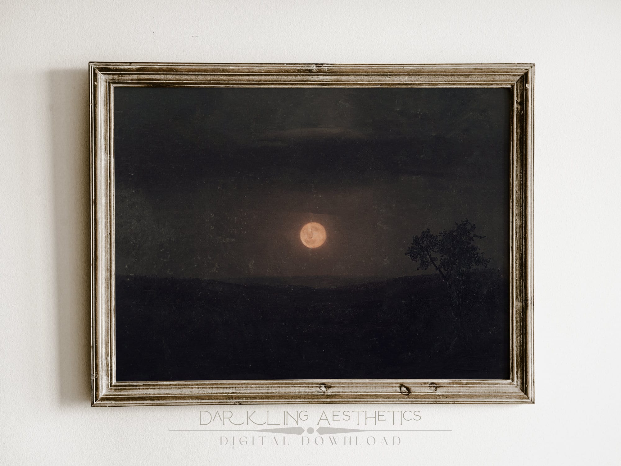 Dark Moon Painting | Vintage Moody Cottagecore Luna Night Landscape ...