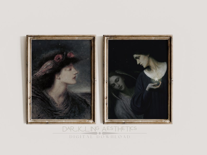 Set of 9 Celestial Night Prints | Vintage Moody Dark Academia Mythology Printable Gallery Wall Art | Moon, Stars, Sky | Digital Download image 5