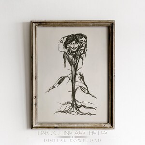 Dark Amaryllis Print | Vintage Gothic Botanical Heads Moody Cottagecore Printable Wall Art | Dark Academia Aesthetic | Digital Download