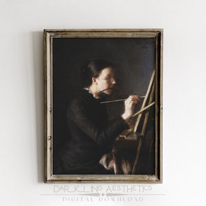 Woman in Black Painting Print | Vintage Moody Victorian Lady Printable Wall Art | Dark Academia Aesthetic | Digital Download