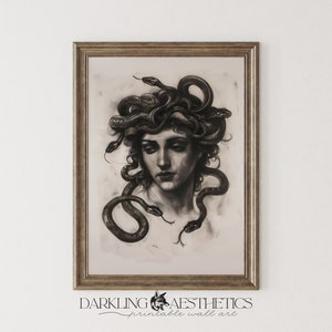 Medusa Ritratto Stampa / Gorgone Vintage Mitologia Greca Arredamento Gotico Stampabile Wall Art / Estetica Accademia Oscura / Download Digitale