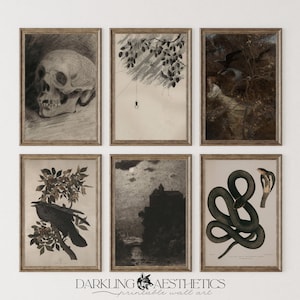 Set of 6 Dark Academia Prints | Vintage Moody Victorian Gothic Printable Gallery Wall Art | Dark Cottagecore Aesthetic | Digital Download