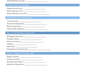 Homebuyer Printable Bundle | Budget Planner, Open House Checklist, Timeline, Comparison Sheet | Real Estate PDF Download