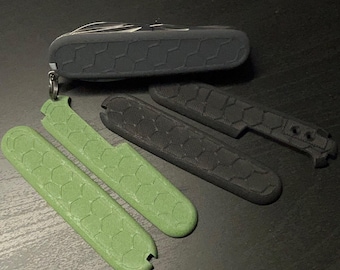 Casquillos de carbono con patrón hexagonal Plus para navaja suiza Victorinox de 91 mm (clip de bolsillo opcional)