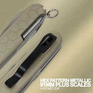 Metallic Hex Pattern Plus Scales for 91mm Victorinox Swiss Army Knife - Optional Pocket Clip
