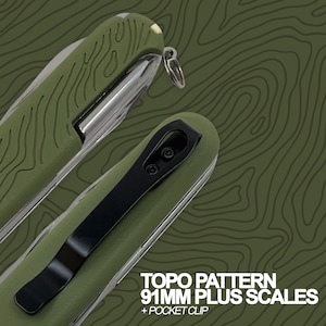 Topo Pattern Plus Scales for 91mm Victorinox Swiss Army Knife - Optional Pocket Clip