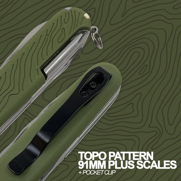 Topo Pattern Plus Scales for 91mm Victorinox Swiss Army Knife - Optional Pocket Clip