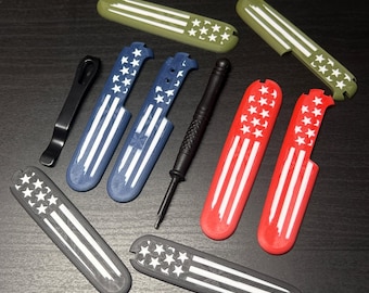 Juego de básculas con bandera estadounidense y clip de bolsillo opcional para Victorinox SAK