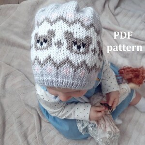 Knitting pattern baby bonnet, jacquard bonnet, Icelandic pattern, bear pattern, Pattern in ENGLISH