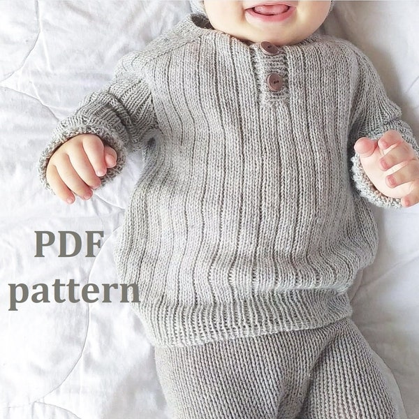 Knitting pattern baby jumper, jumper for baby, ribbed jumper, pdf pattern, knitting pattern for baby sweater