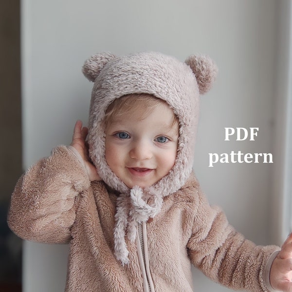 Knitting pattern baby hat, teddy bear hat, Baby Bear Hat, Baby Winter Hat, pdf pattern