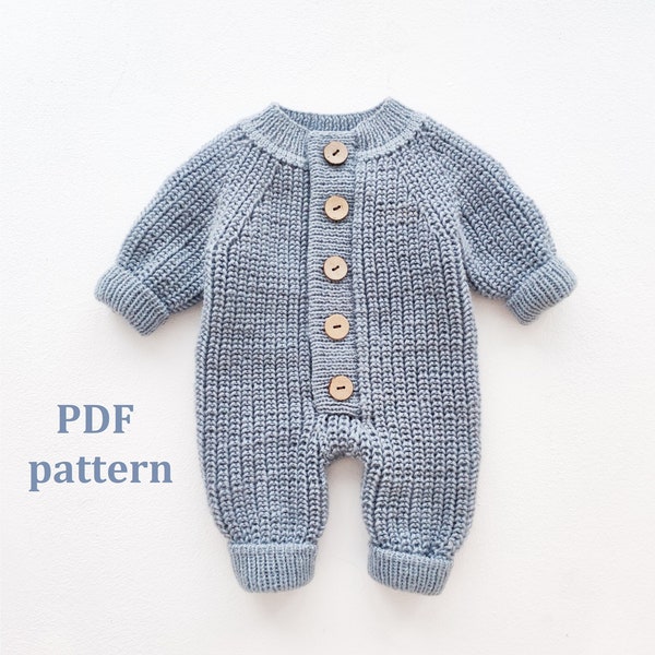 Modèle de tricot barboteuse bébé, modèle de tricot pour bébé, salopette, combinaison, barboteuse côtelée, modèle de tricot PDF