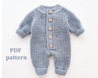 Knitting pattern baby romper, knitting pattern for baby, overall, jumpsuit, ribbed romper, Pattern in ENGLISH