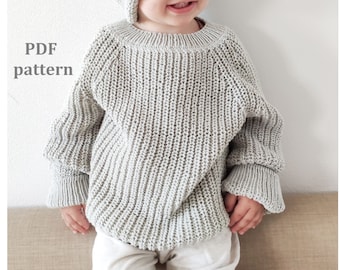 Padrão de tricô para suéter de bebê, suéter para menina, suéter para menino, padrão passo a passo, PDF, padrão em INGLÊS