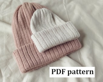 Knitting pattern ribbed hat, 0 montsh - adult, pattern in English, step by step pattern