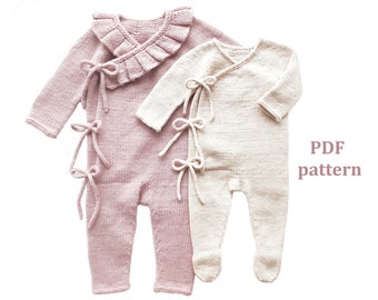 Knittng pattern baby romper, jumpsuit pattern, Pattern in English, ruffle romper pattern, step by step pattern
