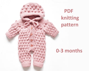 Knitting pattern baby booble romper, 0-3 months,  knit pattern for baby, jumpsuit pattern, overall, Pattern in ENGLISH