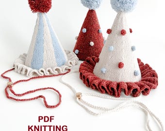 Knitting pattern party hat circus, pattern in ENGLISH, birthday cap