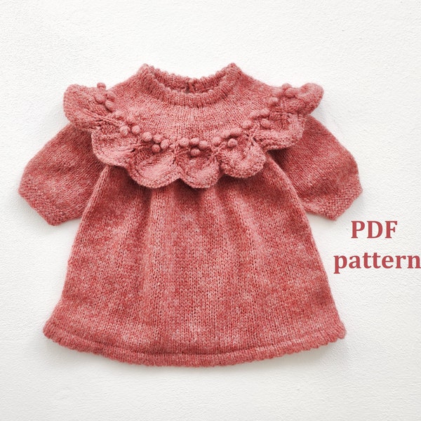 Knitting pattern baby dress, baby girl dress pattern, knit patterns for baby, knitted dress, winter dress pattern, PDF pattern