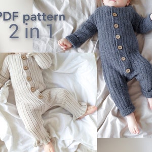 Knitting pattern baby romper 2 in 1, pattern jumpsuit, knitted romper, PDF pattern, knit pattern for baby, ribbed romper