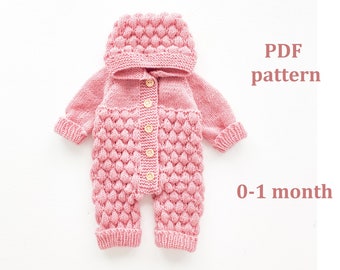 Breipatroon babyromper, 0-1 maand, breipatroon voor baby, patroon in het ENGELS, overall, breipatroon onesie
