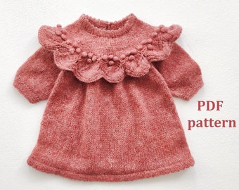 Knitting pattern baby dress, baby girl dress pattern, knit patterns for baby, knitted dress, winter dress pattern, PDF pattern