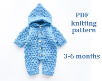 Patrón de tejido para mameluco de bebé de 3 a 6 meses, patrón de tejido para bebé, patrón de mono, mono, patrones PDF en inglés