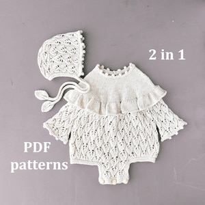 Knit patterns for baby, 2 in 1, knitting pattern baby romper  , knitting pattern baby bonnet, PDF knitting pattern, Pattern in ENGLISH