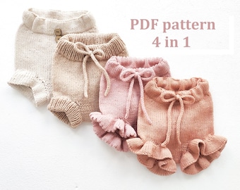 Padrão de tricô para bloomers de bebê, conjunto de padrões de tricô, 4 em 1, padrão de tricô passo a passo, padrão em INGLÊS