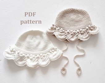 Knitting pattern sun hat, knit pattern girl hat, panama hat for girls, Pattern in ENGLISH, popcorn panama hat, bobble panama hat
