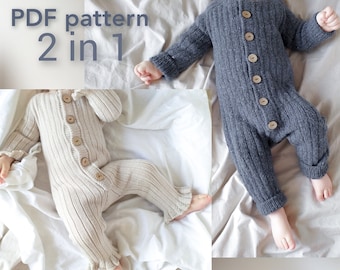 Knitting pattern baby romper 2 in 1, pattern jumpsuit, knitted romper, PDF pattern, knit pattern for baby, Pattern in ENGLISH