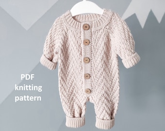 Knitting pattern baby romper, knitting pattern for baby, overall, jumpsuit, herringbone romper , PDF knitting pattern in English