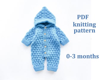 Patrón de tejido para mameluco de bebé de 0 a 3 meses, patrón de tejido para bebé, patrón de mono, mono, patrón en INGLÉS