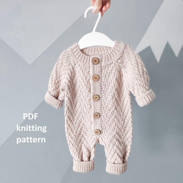 Strickmuster Babystrampler, Strickmuster für Baby, Overall, Overall, Fischgrätenmuster-Strampler, PDF-Strickmuster auf Englisch